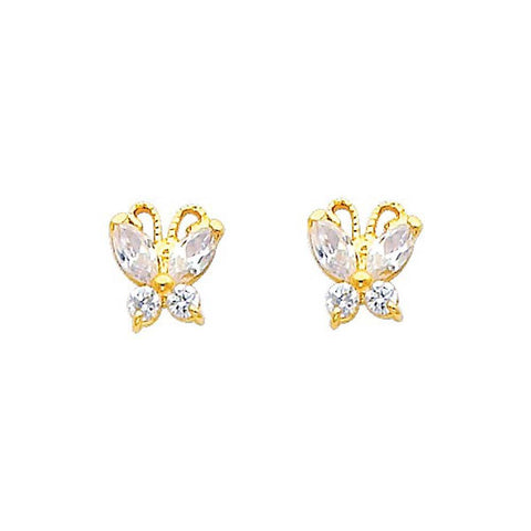 14K Yellow Gold 6mm Butterfly CZ Stud Earrings - Screw Back