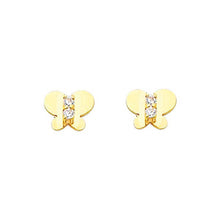 Load image into Gallery viewer, 14K Yellow Gold 6mm Butterfly CZ Stud Earrings - Screw Back