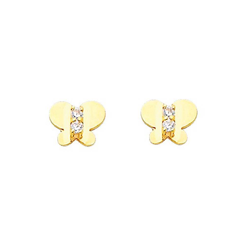 14K Yellow Gold 6mm Butterfly CZ Stud Earrings - Screw Back