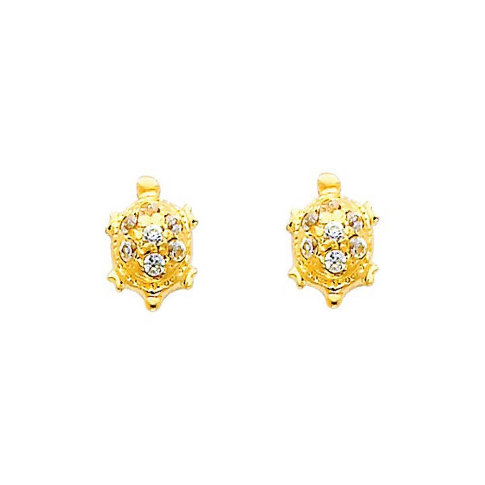 14K Yellow Gold 6mm Turtle CZ Stud Earrings - Screw Back
