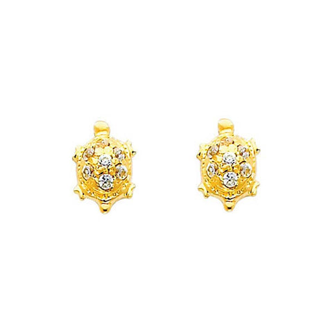 14K Yellow Gold 6mm Turtle CZ Stud Earrings - Screw Back