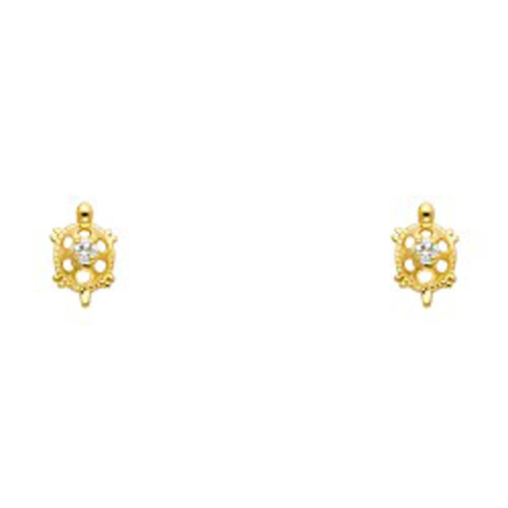 14K Yellow Gold 6mm Turtle CZ Stud Earrings - Screw Back