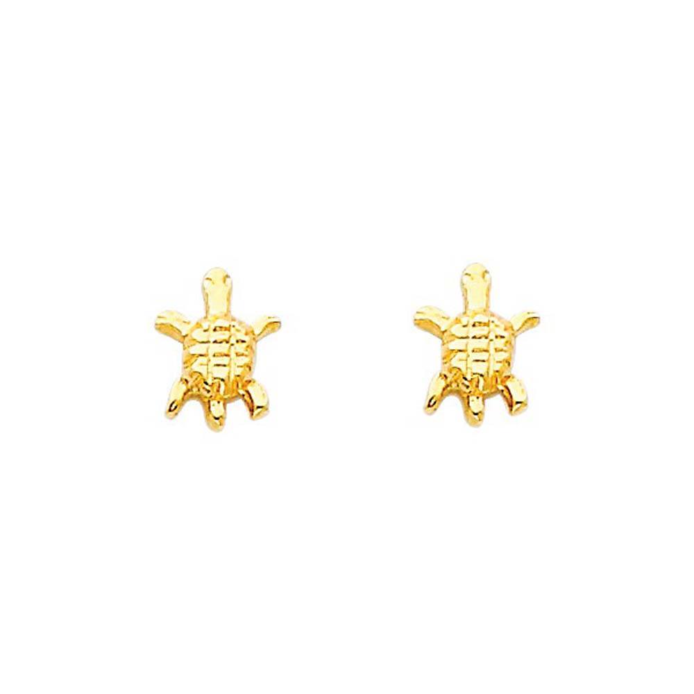 14K Yellow Gold 5mm Turtle CZ Stud Earrings - Screw Back