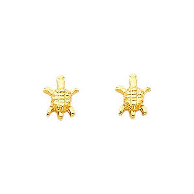 14K Yellow Gold 5mm Turtle CZ Stud Earrings - Screw Back