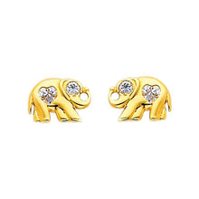 Load image into Gallery viewer, 14K Yellow Gold 9mm Elephant CZ Stud Earrings - Screw Back