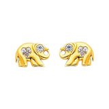 14K Yellow Gold 9mm Elephant CZ Stud Earrings - Screw Back