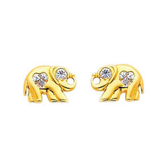 14K Yellow Gold 9mm Elephant CZ Stud Earrings - Screw Back