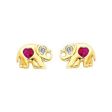 Load image into Gallery viewer, 14K Yellow Gold 9mm Elephant Ruby CZ Stud Earrings - Screw Back