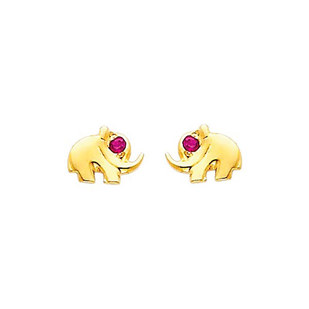 14K Yellow Gold 7mm Elephant CZ Stud Earrings - Screw Back