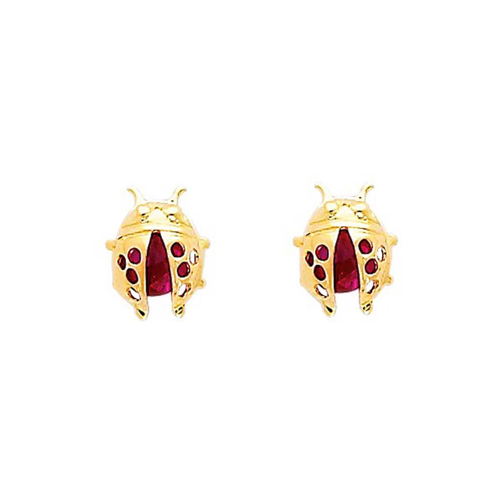 14K Yellow Gold 7mm Babybug CZ Stud Earrings - Screw Back