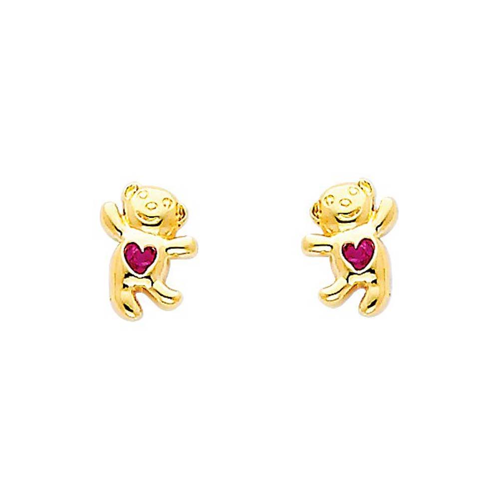 14K Yellow Gold 5mm Bear Ruby CZ Stud Earrings - Screw Back