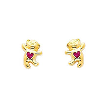 Load image into Gallery viewer, 14K Yellow Gold 5mm Bear Ruby CZ Stud Earrings - Screw Back