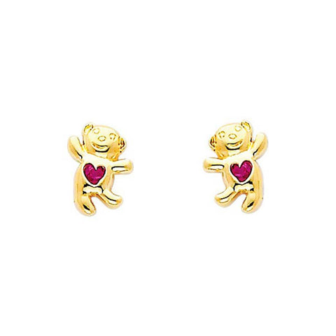 14K Yellow Gold 5mm Bear Ruby CZ Stud Earrings - Screw Back