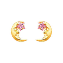 Load image into Gallery viewer, 14K Yellow Gold 7mm Moon Pink CZ Stud Earrings - Screw Back