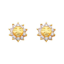 Load image into Gallery viewer, 14K Yellow Gold 8mm Sun CZ Stud Earrings - Screw Back
