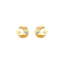 Load image into Gallery viewer, 14K Yellow Gold 5mm Moon and Star CZ Stud Earrings - Screw Back