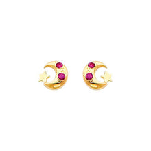Load image into Gallery viewer, 14K Yellow Gold 5mm Moon and Star Ruby CZ Stud Earrings - Screw Back
