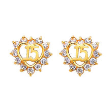 Load image into Gallery viewer, 14k Yellow Gold 10mm Sweet 15 CZ Stud Earrings With Screw Back