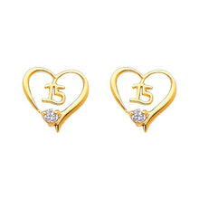 Load image into Gallery viewer, 14k Yellow Gold 10mm Sweet 15 CZ Stud Earrings With Screw Back