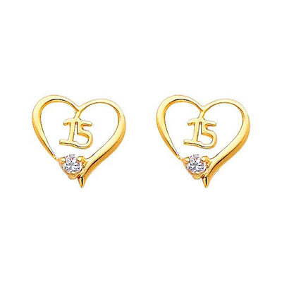 14k Yellow Gold 10mm Sweet 15 CZ Stud Earrings With Screw Back