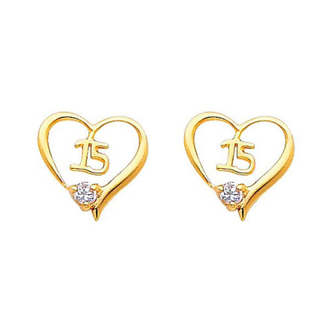 14k Yellow Gold 10mm Sweet 15 CZ Stud Earrings With Screw Back