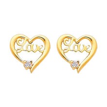 Load image into Gallery viewer, 14k Yellow Gold 10mm Heart CZ Stud Earrings With Screw Back