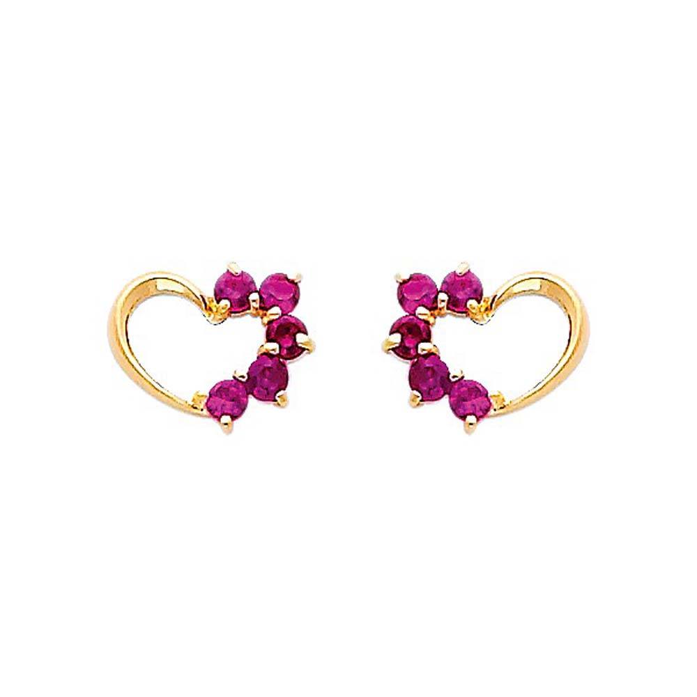 14k Yellow Gold 8mm Heart Ruby CZ Stud Earrings With Screw Back