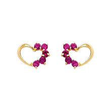 Load image into Gallery viewer, 14k Yellow Gold 8mm Heart Ruby CZ Stud Earrings With Screw Back