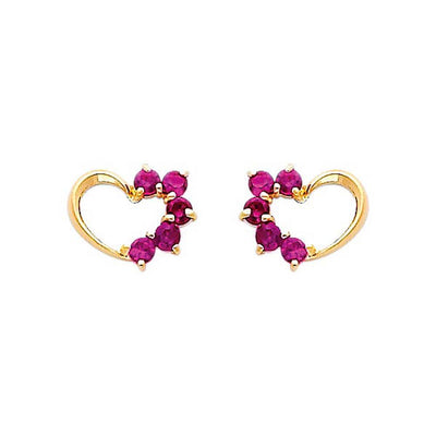 14k Yellow Gold 8mm Heart Ruby CZ Stud Earrings With Screw Back