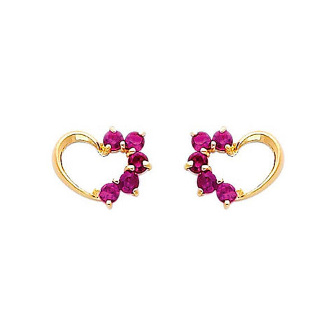 14k Yellow Gold 8mm Heart Ruby CZ Stud Earrings With Screw Back