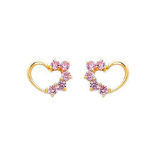 Load image into Gallery viewer, 14k Yellow Gold 8mm Heart Pink CZ Stud Earrings With Screw Back