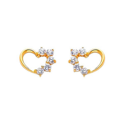 14k Yellow Gold 8mm Heart CZ Stud Earrings With Screw Back