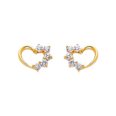 14k Yellow Gold 8mm Heart CZ Stud Earrings With Screw Back