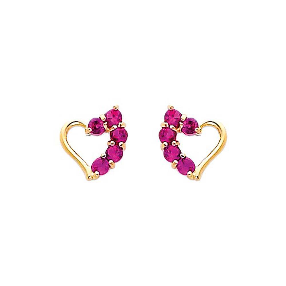 14k Yellow Gold 7mm Heart Ruby CZ Stud Earrings With Screw Back
