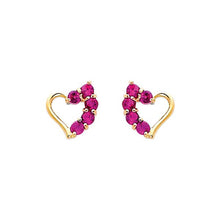 Load image into Gallery viewer, 14k Yellow Gold 7mm Heart Ruby CZ Stud Earrings With Screw Back