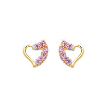 Load image into Gallery viewer, 14k Yellow Gold 7mm Heart Pink CZ Stud Screw Back Earrings
