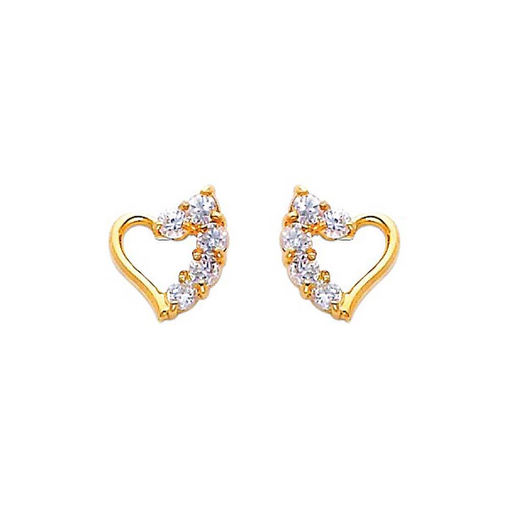 14k Yellow Gold 7mm Heart CZ Stud Earrings With Screw Back