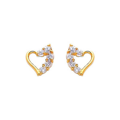 14k Yellow Gold 7mm Heart CZ Stud Earrings With Screw Back
