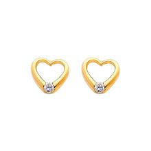 Load image into Gallery viewer, 14k Yellow Gold 8mm Heart CZ Stud Earrings With Screw Back