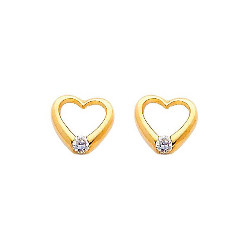 14k Yellow Gold 8mm Heart CZ Stud Earrings With Screw Back