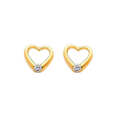 14k Yellow Gold 8mm Heart CZ Stud Earrings With Screw Back