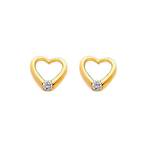 14k Yellow Gold 8mm Heart CZ Stud Earrings With Screw Back
