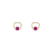 Load image into Gallery viewer, 14k Yellow Gold 5mm Heart Ruby CZ Stud Earrings With Screw Back