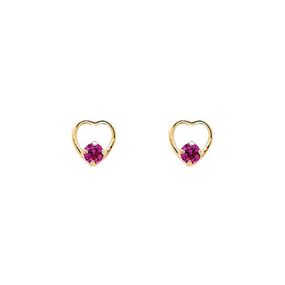 14k Yellow Gold 5mm Heart Ruby CZ Stud Earrings With Screw Back