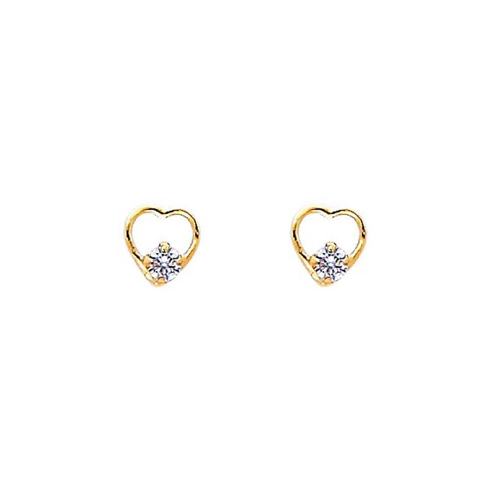 14k Yellow Gold 5mm Heart CZ Stud Earrings With Screw Back
