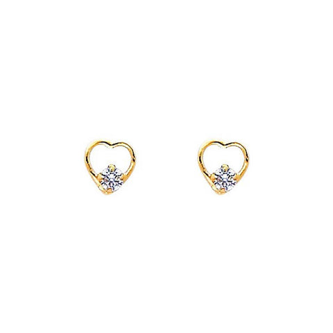 14k Yellow Gold 5mm Heart CZ Stud Earrings With Screw Back