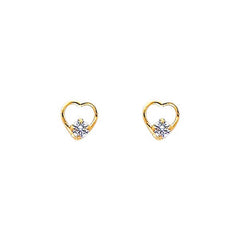 14k Yellow Gold 5mm Heart CZ Stud Earrings With Screw Back