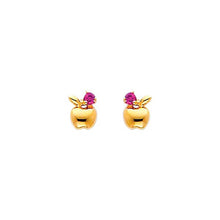Load image into Gallery viewer, 14K Yellow Gold 4mm Apple CZ Stud Earrings - Screw Back