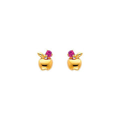 14K Yellow Gold 4mm Apple CZ Stud Earrings - Screw Back