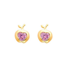 Load image into Gallery viewer, 14K Yellow Gold 7mm Apple Pink CZ Stud Earrings - Screw Back